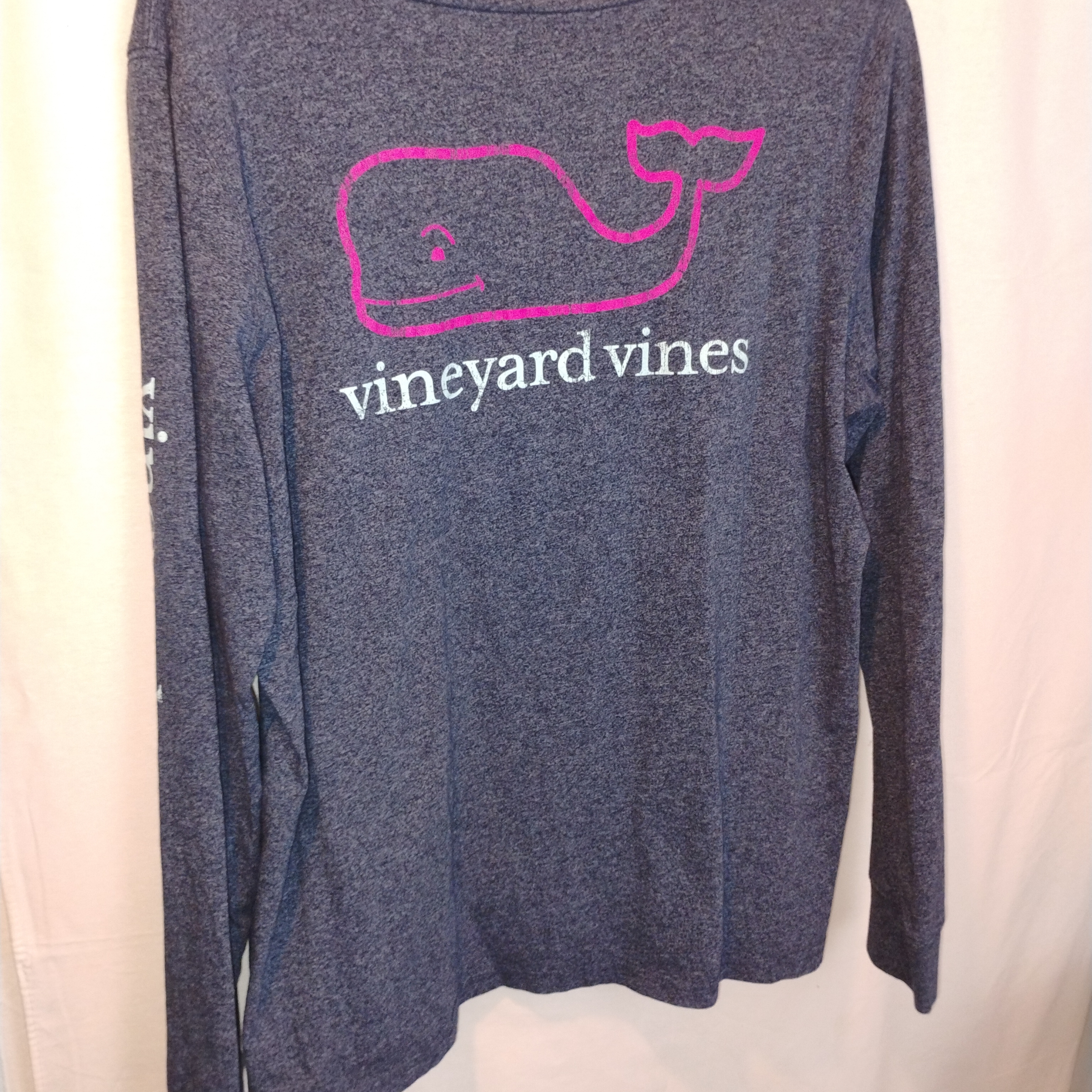 Vineyard Vines Women's Navy Pink Long Sleeve Pocket Shirt Sz L